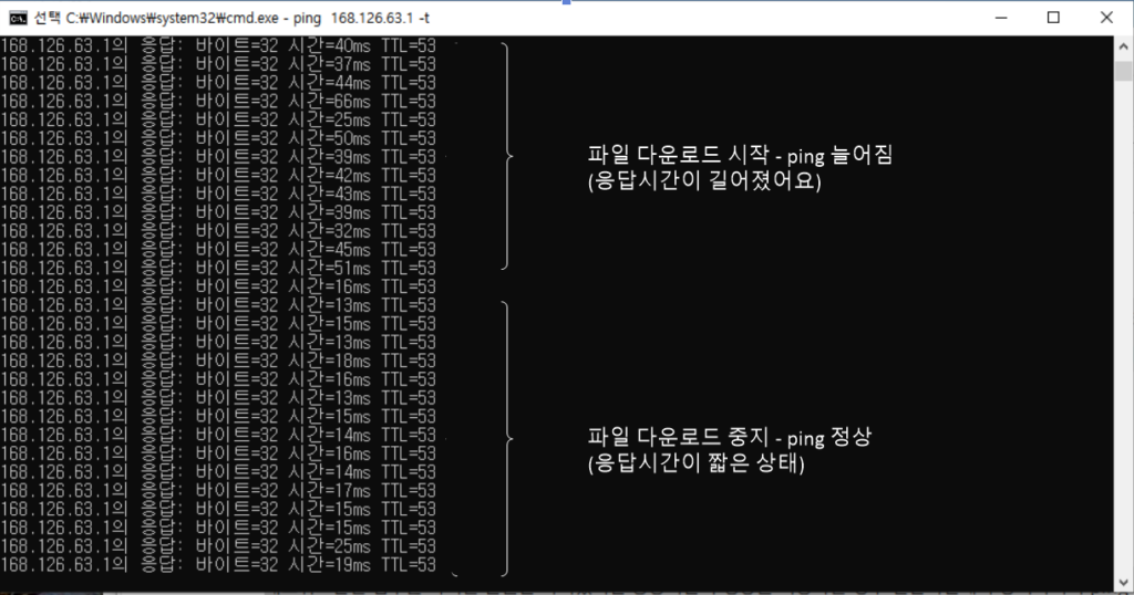 ping 비교화면