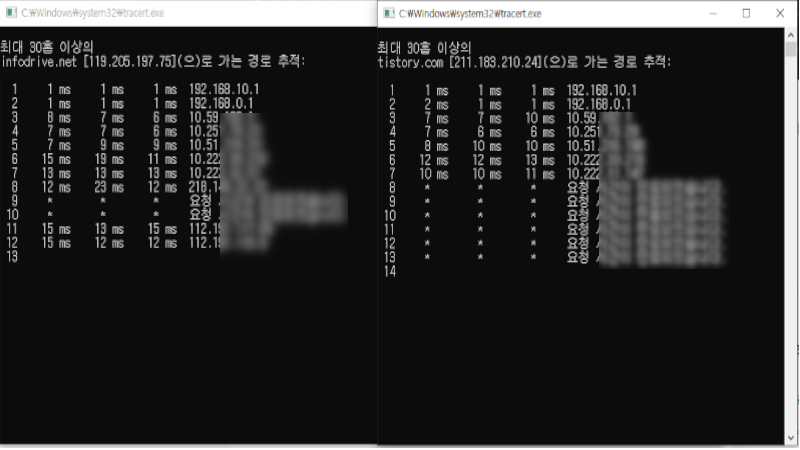 인터넷 경로 보기