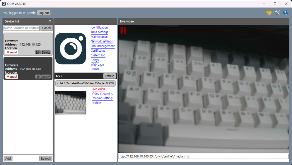 ONVIF Device Manager Live Video 확인