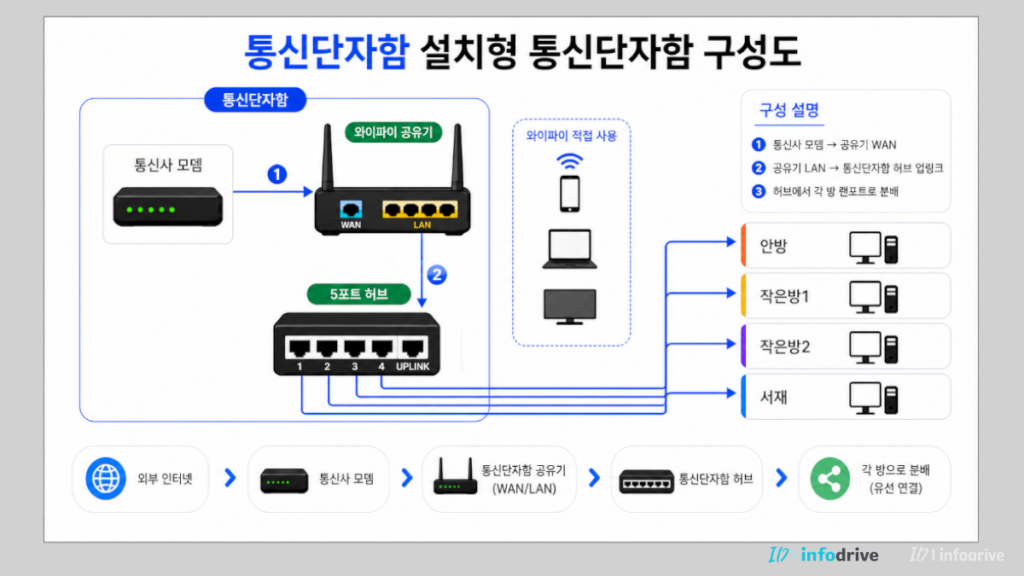 통신단자함 공유기 허브 설치 구조