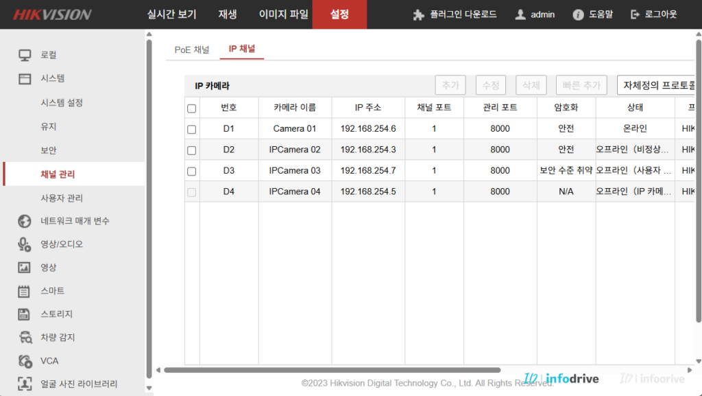 CCTV 카메라 검색은 되는데 화면이 안 나올 때 NVR 등록 상태 확인