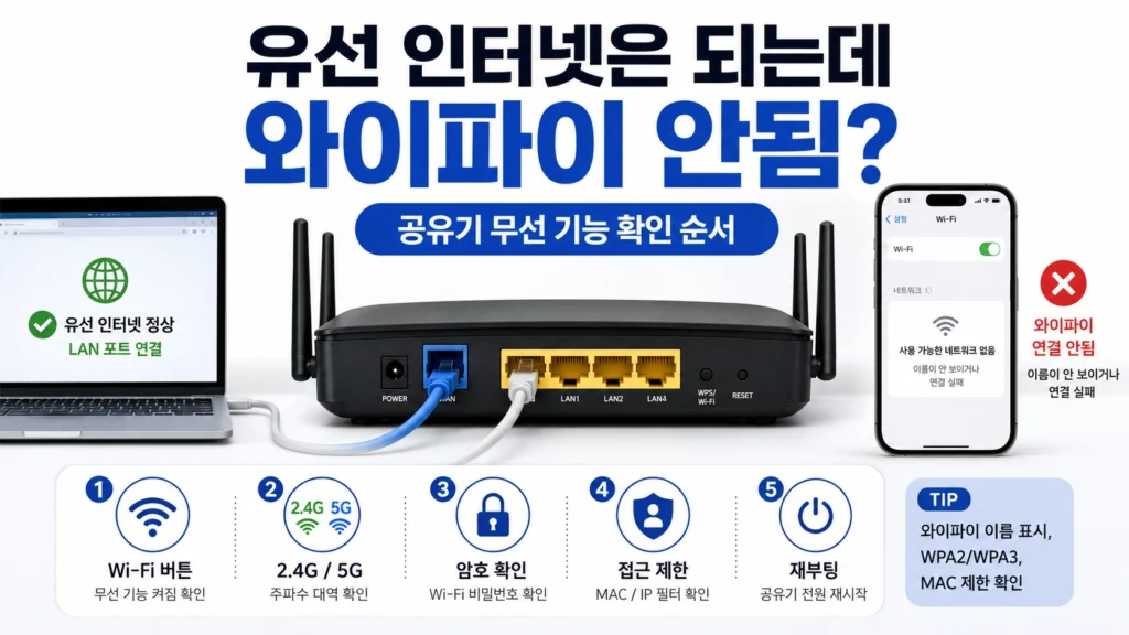 유선 인터넷은 되는데 와이파이 안됨 정리