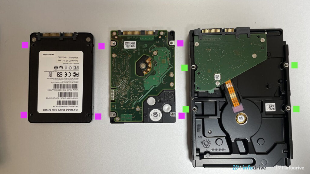 SSD와 2.5인치 HDD 3.5인치 HDD 크기와 고정 볼트 위치 차이