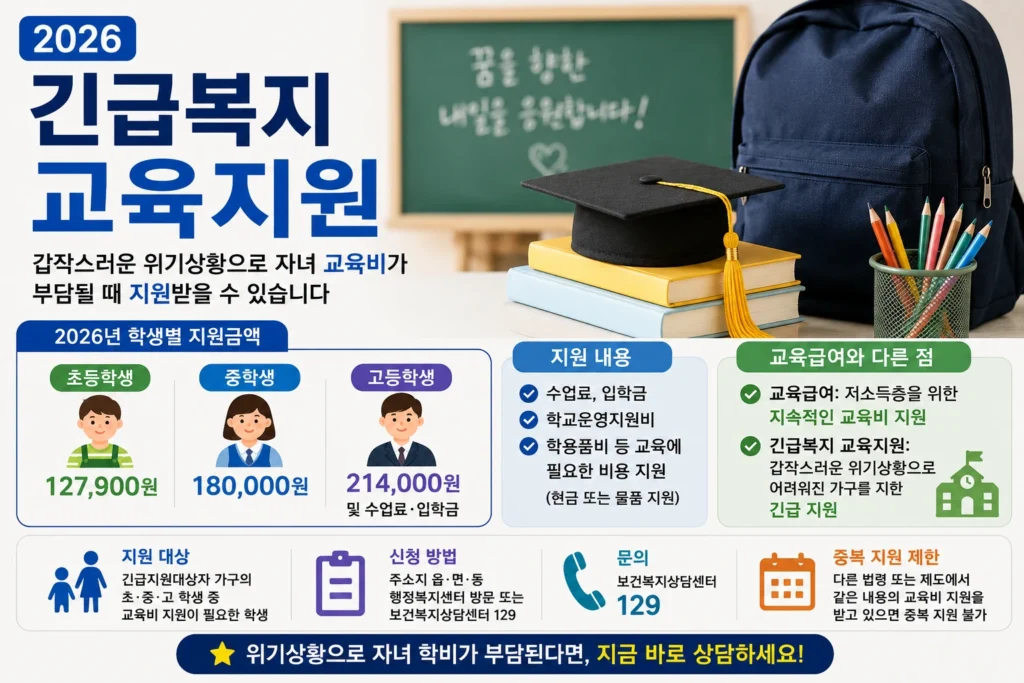 2026 긴급복지 교육지원 초중고 학비와 학용품비 안내