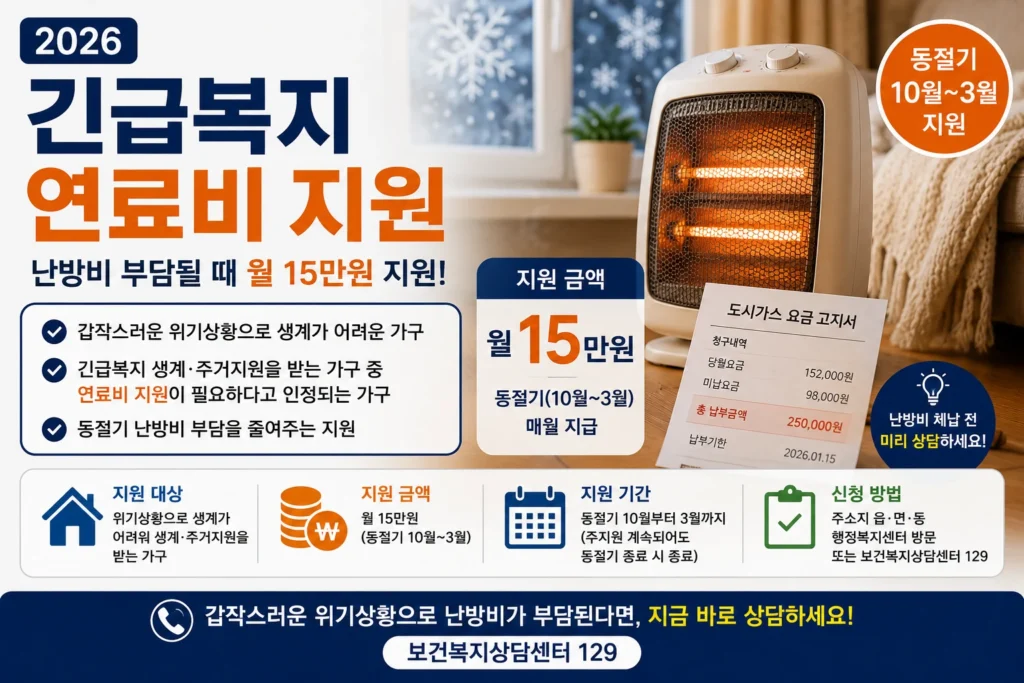 2026 긴급복지 연료비 지원과 난방비 월 15만원 기준