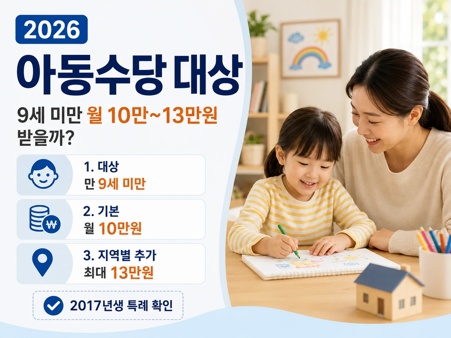 2026 아동수당 대상과 지역별 지원금액
