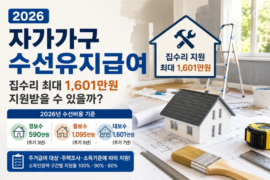 2026 자가가구 수선유지급여 집수리 최대 1601만원 지원 기준
