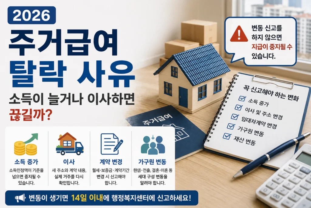 2026 주거급여 탈락 사유와 소득 이사 계약 변경 기준