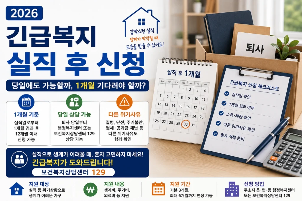 긴급복지 실직 후 신청과 1개월 기준