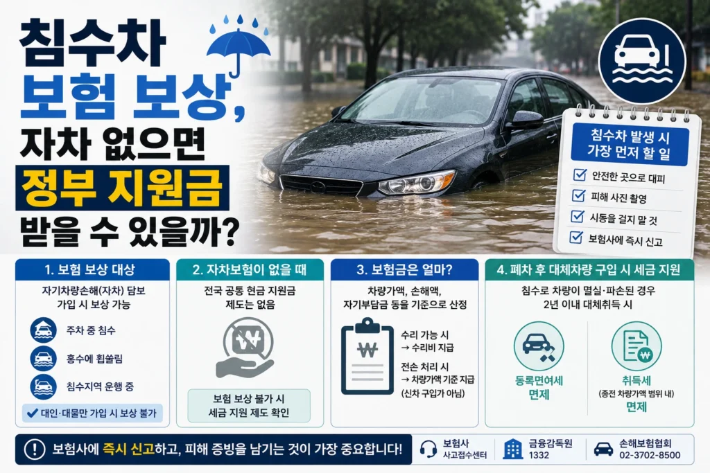 침수차 보험 보상과 자차 없을 때 정부지원