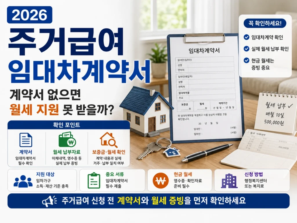 2026 주거급여 임대차계약서 현금 월세 납부 기준