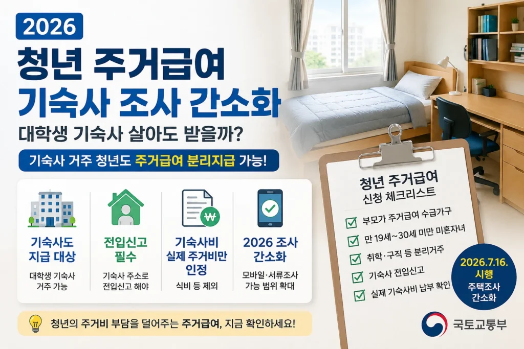 2026 청년 주거급여 기숙사 조사 간소화 대학생 신청 조건