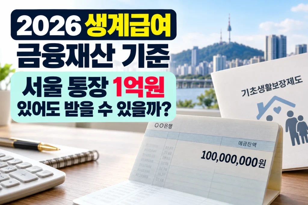 2026 생계급여 금융재산 기준 서울 통장 1억원 계산
