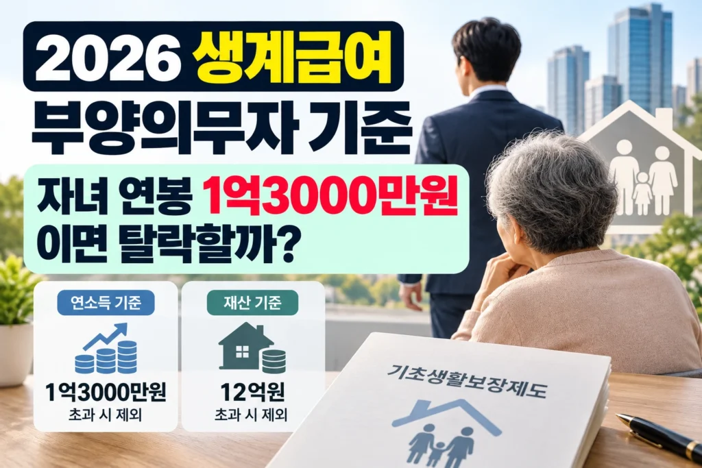 2026 생계급여 부양의무자 기준 자녀 연소득 1억3000만원