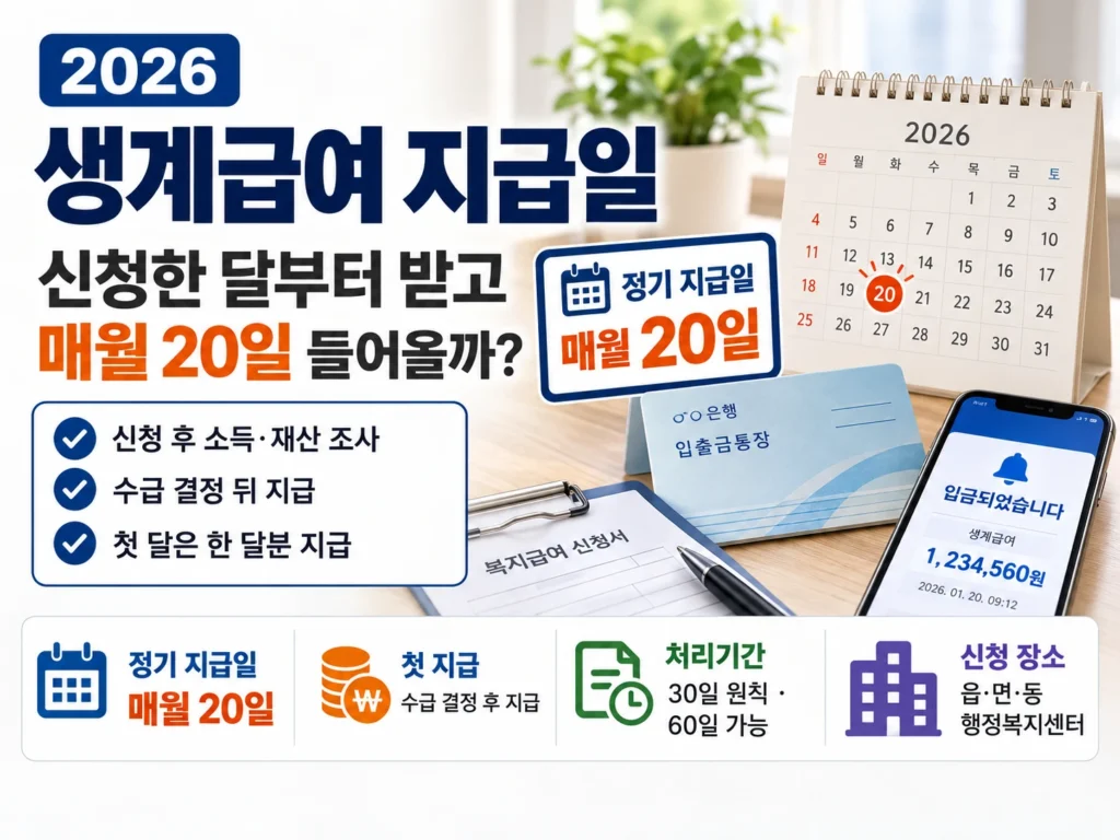 2026 생계급여 지급일 매월 20일 첫 지급