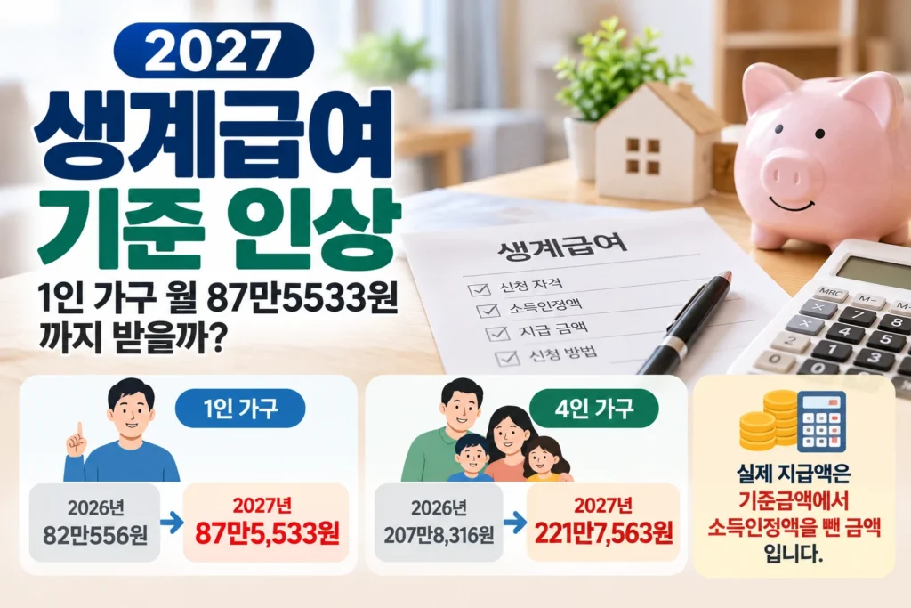 2027 생계급여 기준 인상 1인 가구 87만5533원